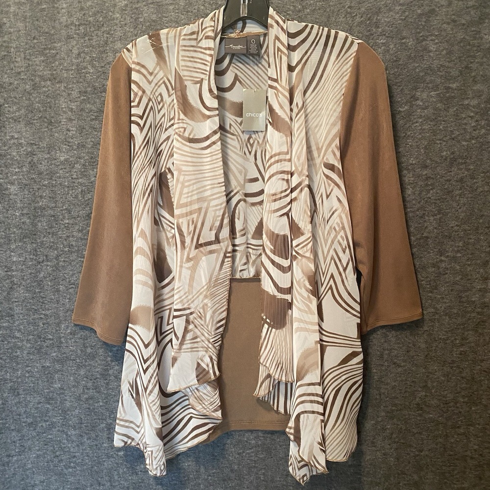 NEW Chicos Travelers Cardigan Womens 0 Small Zebra Slinky Knit Open‎ Semi Sheer